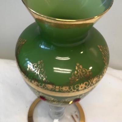 Vintage Green Gilt Floral Vase