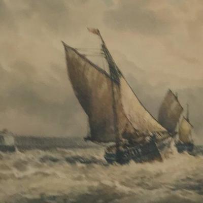 Signed Boat on the stormy high seas Lithograph.