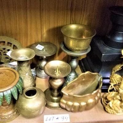 Lot 34: Brass Candlesticks, Candle Holders, etc.