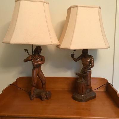 Lot 4 - Carved Wooden Lamps