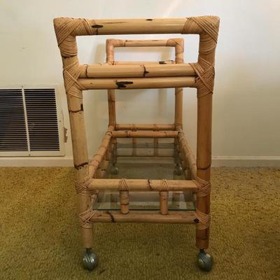 Lot 47 - Bamboo Rolling Cart and Magazine Rack