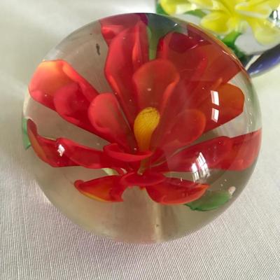 Lot 57 - Flower & Crochet Paperweights and Colored Glass