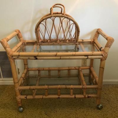 Lot 47 - Bamboo Rolling Cart and Magazine Rack