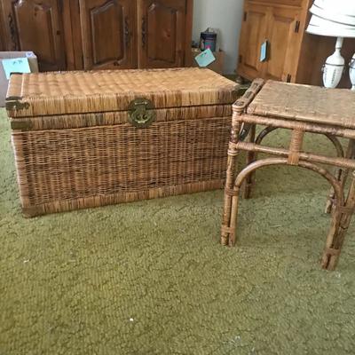 Lot 64 - Wicker Chest and Small Table 