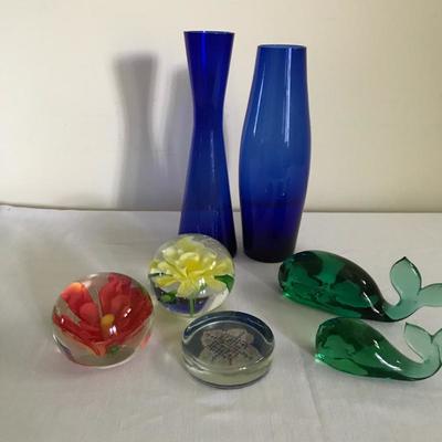 Lot 57 - Flower & Crochet Paperweights and Colored Glass