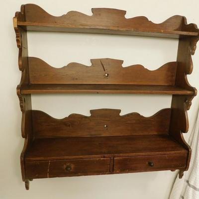 Solid Wood Three Tier Wall Shelf with Drawers 29