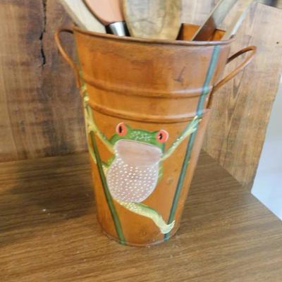 Set of Painted Galvanized Tin Buckets with Frogs Utensils Included