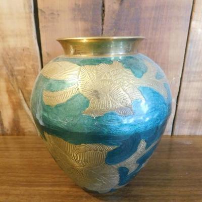 Oriental Potbelly Metal Carved Jar