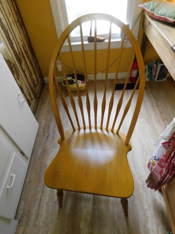 Set of Three Spear Back Yellow Wood Chairs