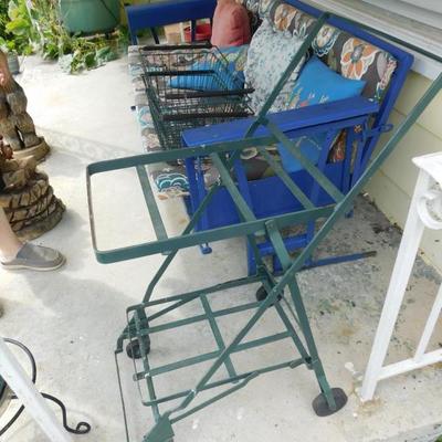 Antique Folding Grocery Cart with Double Basket