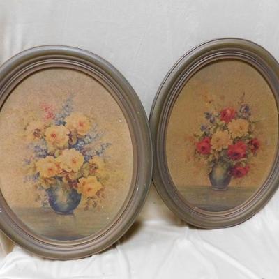 Oval Framed Prints of Flowers and Vases