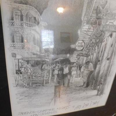 Pencil or Charcol Print of French Quarter, New Orleans