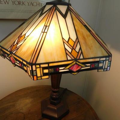 Elegant Metal Base and Post Lamp with Square Tiffany Style Shade