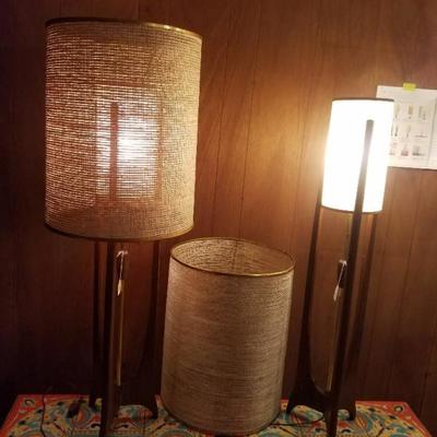 Mid-Century Mahogany "Rocket" lamps