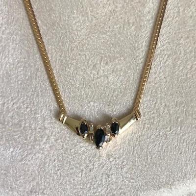 10K Gold Necklace with Three Marquise Cut Sapphires (Italy)