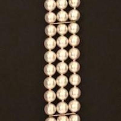 Three Row/Strand Pearl Bracelet with 14K Gold Clasp