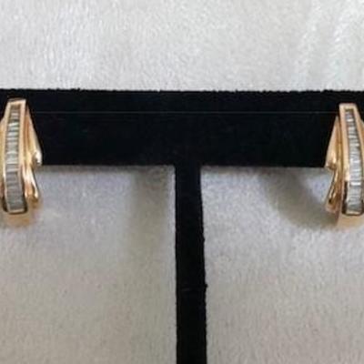 Pair of 14K Gold Art Deco Style Earrings with Channel Set Diamonds