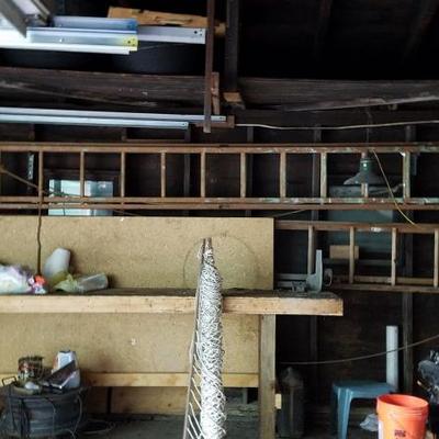 Ladders with misc. Garage Items