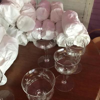 Crystal Glass Set of 48, Pitcher & Vase 