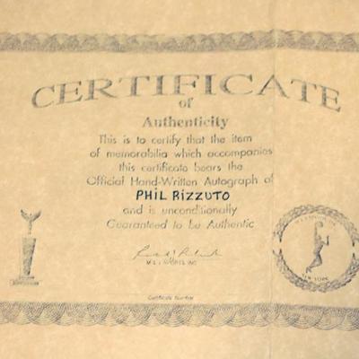 PHIL RIZZUTO Autographed Photo with Certificate of Authenticity #815-42
