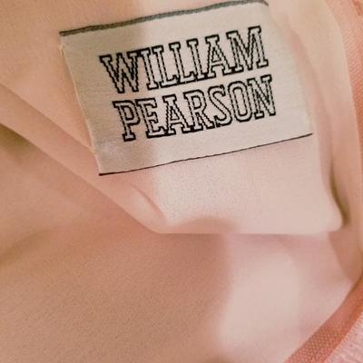 WILLIAM PEARSON full length peach satin and burnt velour floral gown