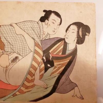 Antique Original Japanese Shunga erotic woodblock print Scarred Man