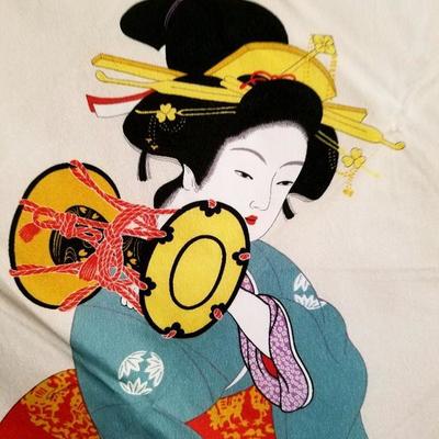  RARE GEISHA ENTERTAINER silk hand painted large scarf Circa 1940's 