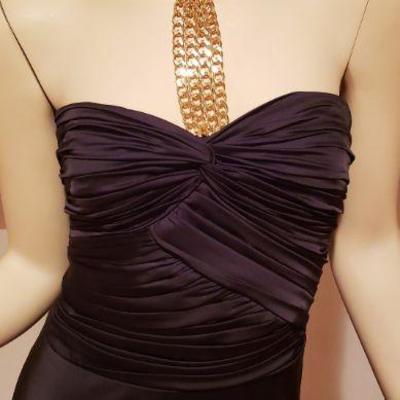 Vtg Ralph Lauren trunpet sweetheart gown gold metal neck line