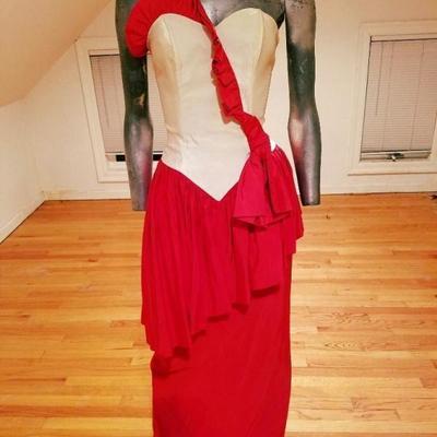 Vtg 1960's Dance Allure Alfred Angelo color block peplum gown strapless