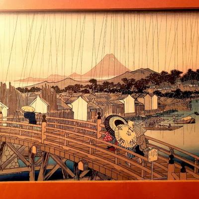 Antique Hiroshige Woodblock print Shower on Nihonbashi Bridge