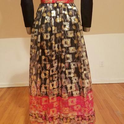 Vtg 70's Iconic DON LUIS De Espana maxi Metallic gold chiffon ethnic Gown