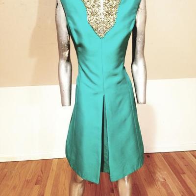 Vtg Trapeze highly embellished silk shantung dress Circa 1960