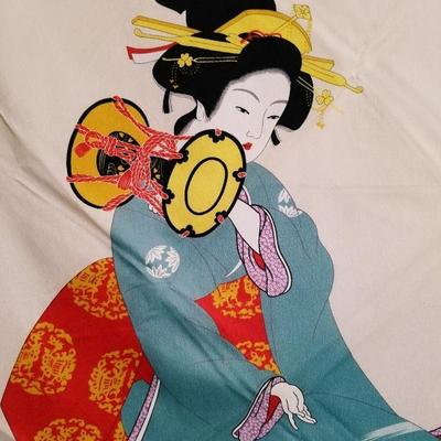  RARE GEISHA ENTERTAINER silk hand painted large scarf Circa 1940's 