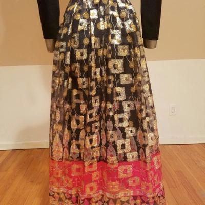 Vtg 70's Iconic DON LUIS De Espana maxi Metallic gold chiffon ethnic Gown