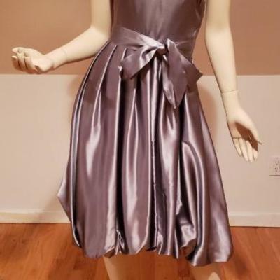 Vtg single shoulder gun metal silver bubble dress kitten bow