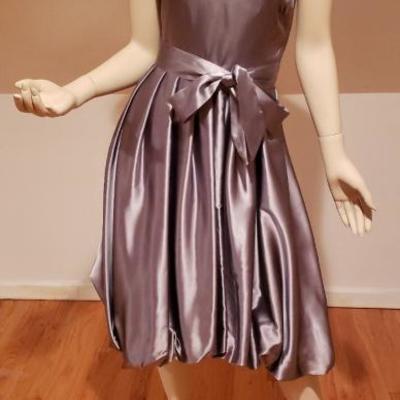 Vtg single shoulder gun metal silver bubble dress kitten bow