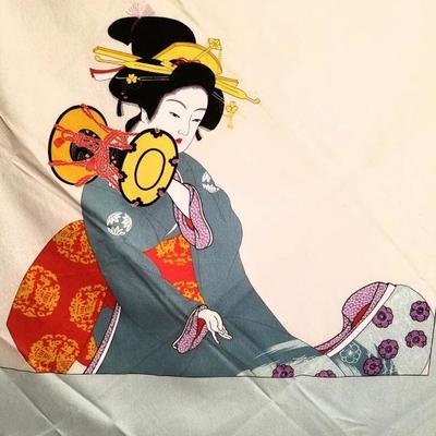  RARE GEISHA ENTERTAINER silk hand painted large scarf Circa 1940's 