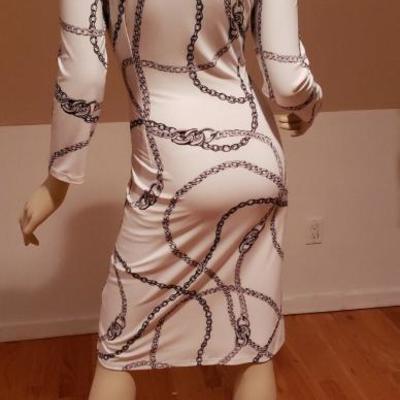 Vtg Ralph Lauren White Link Printed cross over dress