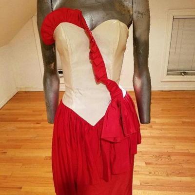 Vtg 1960's Dance Allure Alfred Angelo color block peplum gown strapless