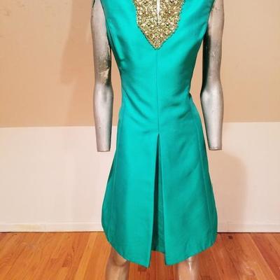 Vtg Trapeze highly embellished silk shantung dress Circa 1960