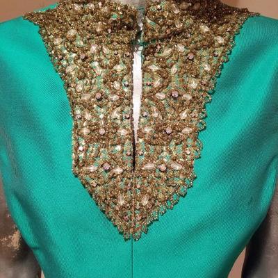 Vtg Trapeze highly embellished silk shantung dress Circa 1960