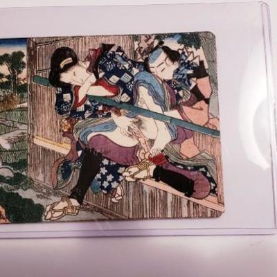 Antique Japanese erotic Shunga woodblock print best place for sweet meetings