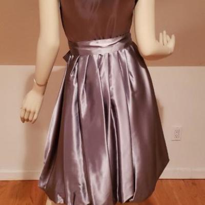 Vtg single shoulder gun metal silver bubble dress kitten bow