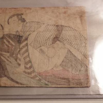 Antique Original Japanese Shunga erotic woodblock print Scarred Man