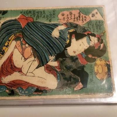 Antique Banzai Japanese Shunga Erotic Woodblock print