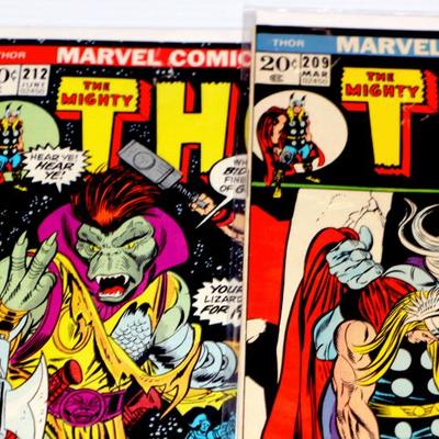 The Mighty THOR #209 #212 Bronze Age Marvel Coimcs 1973 Lot #828-17