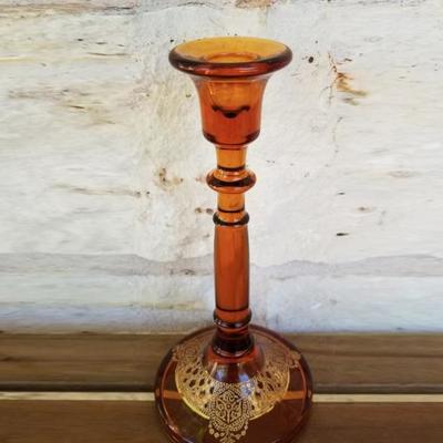 Indiana Glass | Amber with Gold Gilt Design