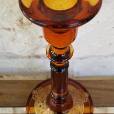Indiana Glass | Amber with Gold Gilt Design