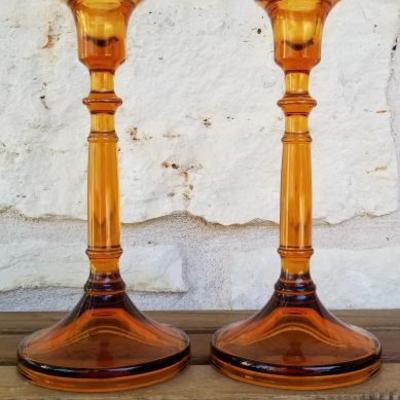 Indiana Glass Straight Pillar | Amber | Set of two