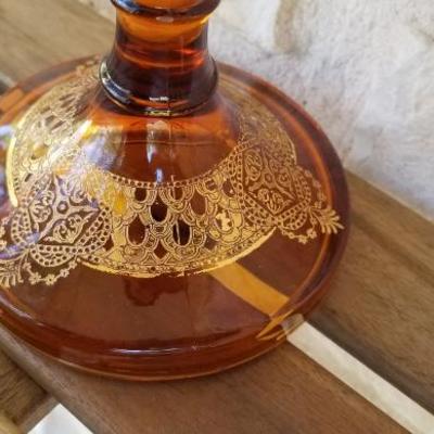 Indiana Glass | Amber with Gold Gilt Design